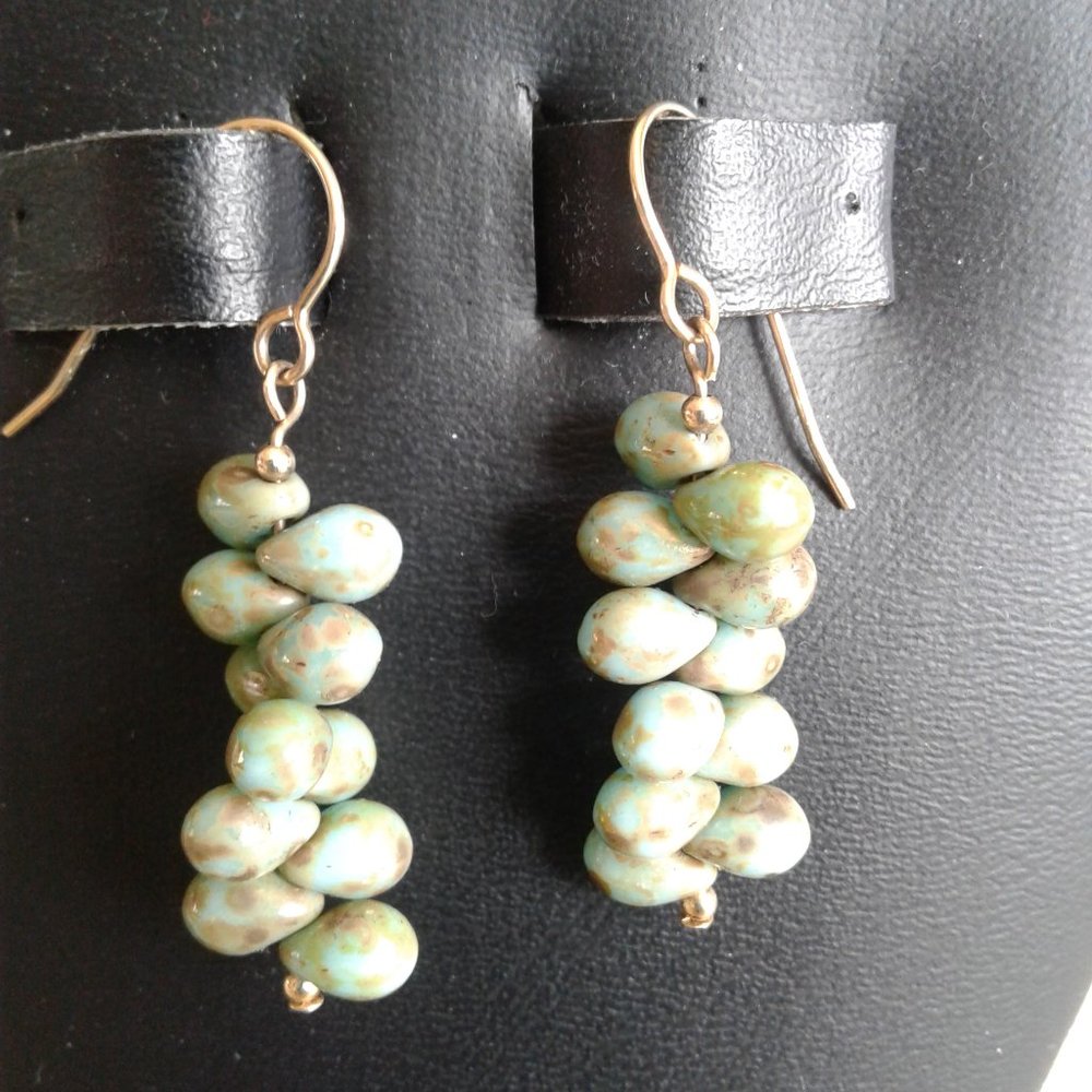 Green Glass bead  Drop Earrings